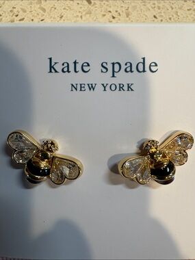 kate spade NWT “All A Buzz”  gold and black bee crystal stud earrings MSRP $68